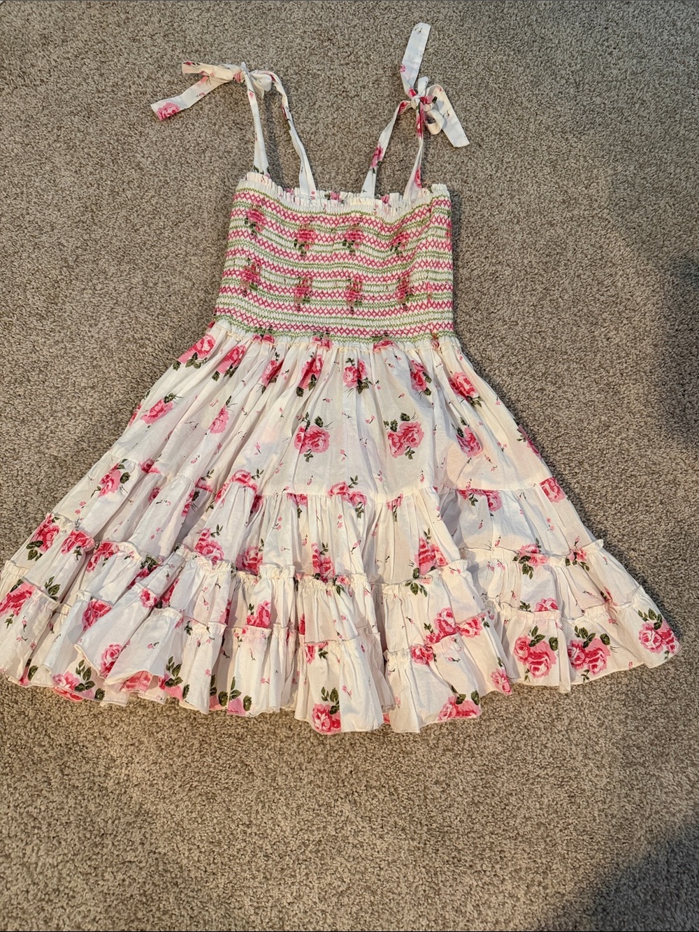 CB Positano VIRAL dress White Floral Tie-Strap Sundress with Pink Rose Print